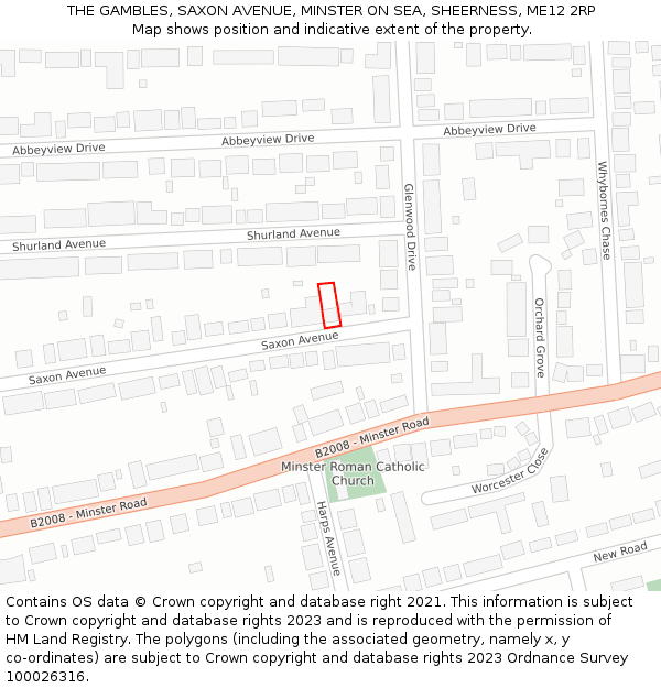 THE GAMBLES, SAXON AVENUE, MINSTER ON SEA, SHEERNESS, ME12 2RP: Location map and indicative extent of plot