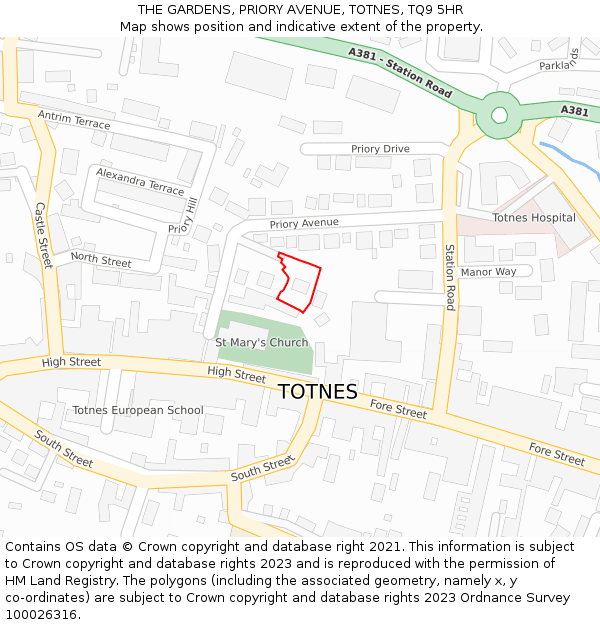 THE GARDENS, PRIORY AVENUE, TOTNES, TQ9 5HR: Location map and indicative extent of plot