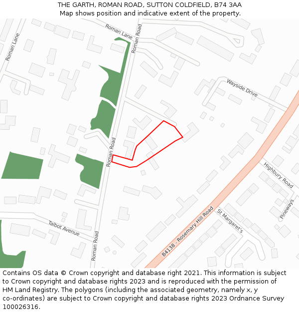 THE GARTH, ROMAN ROAD, SUTTON COLDFIELD, B74 3AA: Location map and indicative extent of plot