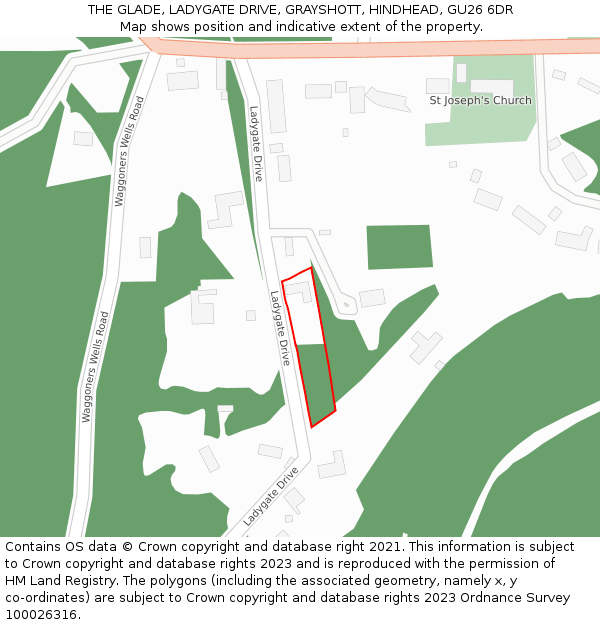 THE GLADE, LADYGATE DRIVE, GRAYSHOTT, HINDHEAD, GU26 6DR: Location map and indicative extent of plot