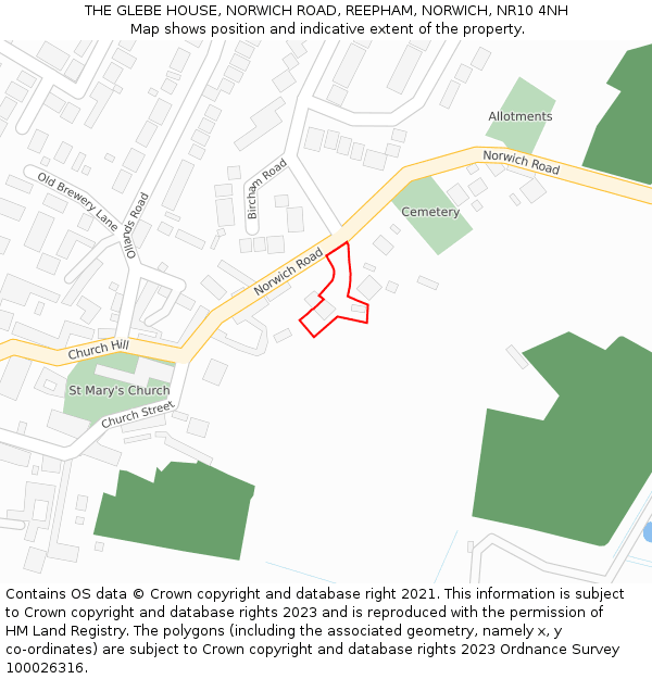 THE GLEBE HOUSE, NORWICH ROAD, REEPHAM, NORWICH, NR10 4NH: Location map and indicative extent of plot