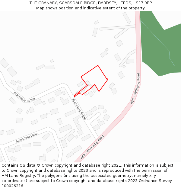 THE GRANARY, SCARSDALE RIDGE, BARDSEY, LEEDS, LS17 9BP: Location map and indicative extent of plot