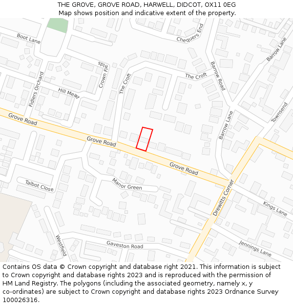 THE GROVE, GROVE ROAD, HARWELL, DIDCOT, OX11 0EG: Location map and indicative extent of plot