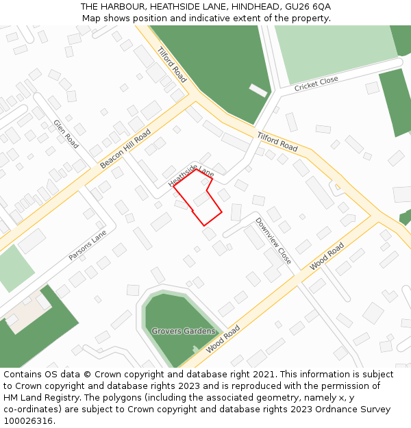 THE HARBOUR, HEATHSIDE LANE, HINDHEAD, GU26 6QA: Location map and indicative extent of plot