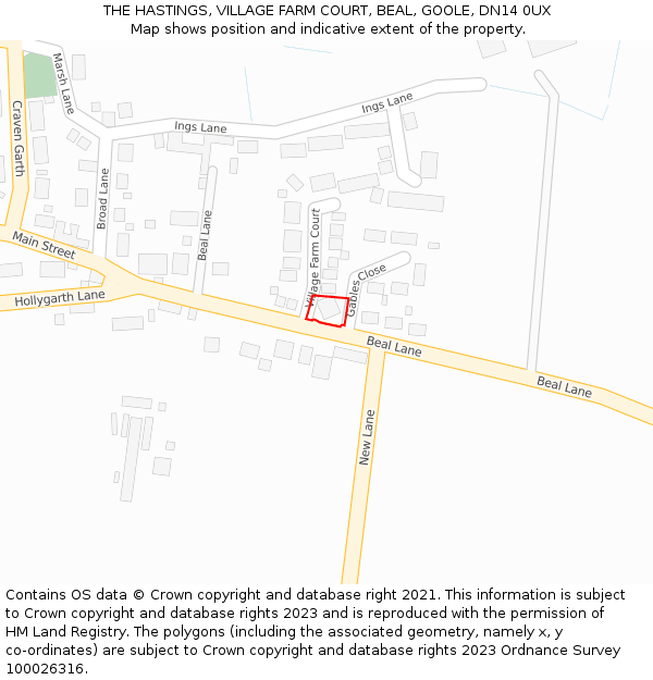 THE HASTINGS, VILLAGE FARM COURT, BEAL, GOOLE, DN14 0UX: Location map and indicative extent of plot