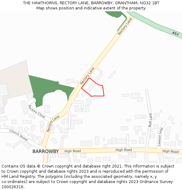 THE HAWTHORNS, RECTORY LANE, BARROWBY, GRANTHAM, NG32 1BT: Location map and indicative extent of plot