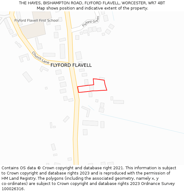 THE HAYES, BISHAMPTON ROAD, FLYFORD FLAVELL, WORCESTER, WR7 4BT: Location map and indicative extent of plot