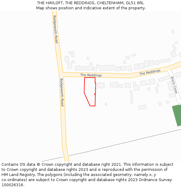 THE HAYLOFT, THE REDDINGS, CHELTENHAM, GL51 6RL: Location map and indicative extent of plot