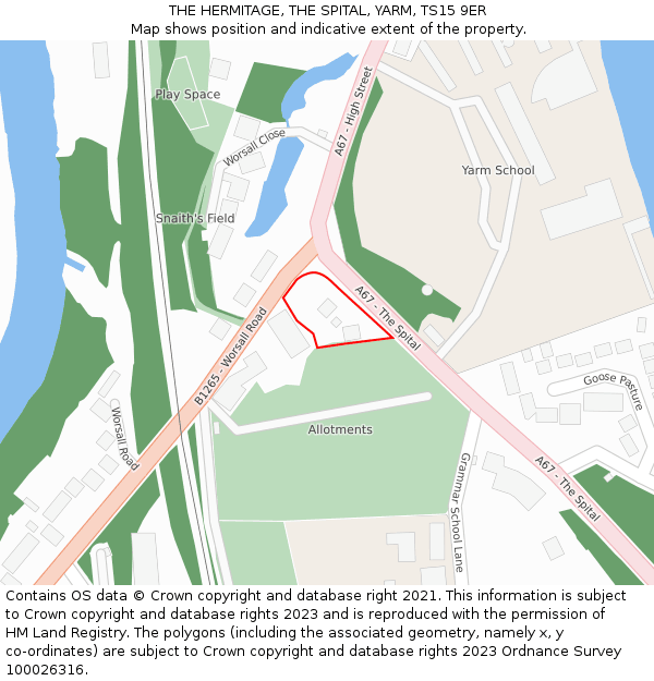 THE HERMITAGE, THE SPITAL, YARM, TS15 9ER: Location map and indicative extent of plot