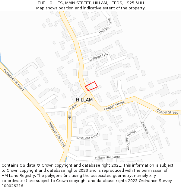 THE HOLLIES, MAIN STREET, HILLAM, LEEDS, LS25 5HH: Location map and indicative extent of plot