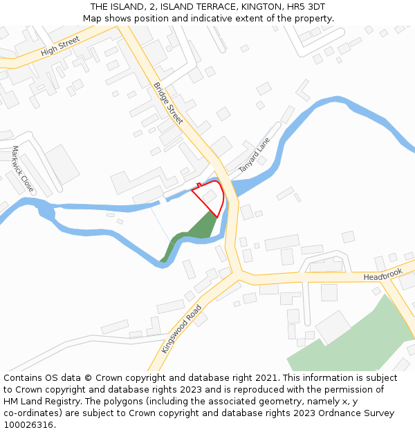 THE ISLAND, 2, ISLAND TERRACE, KINGTON, HR5 3DT: Location map and indicative extent of plot