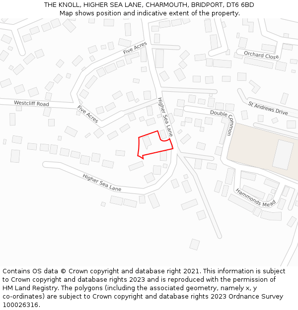 THE KNOLL, HIGHER SEA LANE, CHARMOUTH, BRIDPORT, DT6 6BD: Location map and indicative extent of plot