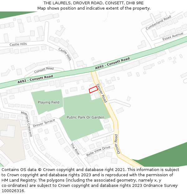 THE LAURELS, DROVER ROAD, CONSETT, DH8 9RE: Location map and indicative extent of plot