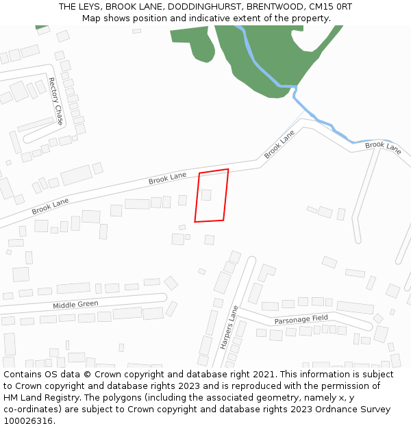 THE LEYS, BROOK LANE, DODDINGHURST, BRENTWOOD, CM15 0RT: Location map and indicative extent of plot