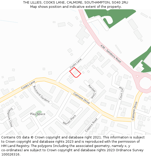 THE LILLIES, COOKS LANE, CALMORE, SOUTHAMPTON, SO40 2RU: Location map and indicative extent of plot