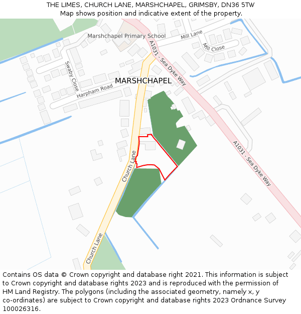 THE LIMES, CHURCH LANE, MARSHCHAPEL, GRIMSBY, DN36 5TW: Location map and indicative extent of plot