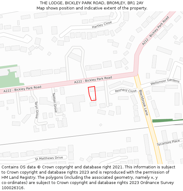 THE LODGE, BICKLEY PARK ROAD, BROMLEY, BR1 2AY: Location map and indicative extent of plot