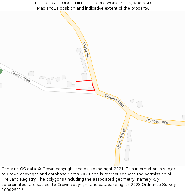 THE LODGE, LODGE HILL, DEFFORD, WORCESTER, WR8 9AD: Location map and indicative extent of plot