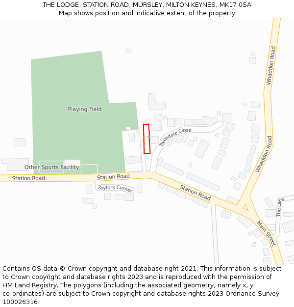 THE LODGE, STATION ROAD, MURSLEY, MILTON KEYNES, MK17 0SA: Location map and indicative extent of plot