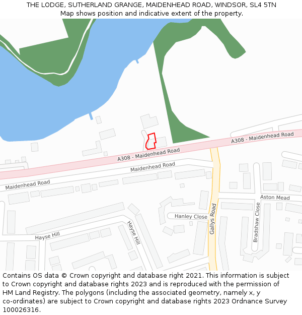 THE LODGE, SUTHERLAND GRANGE, MAIDENHEAD ROAD, WINDSOR, SL4 5TN: Location map and indicative extent of plot