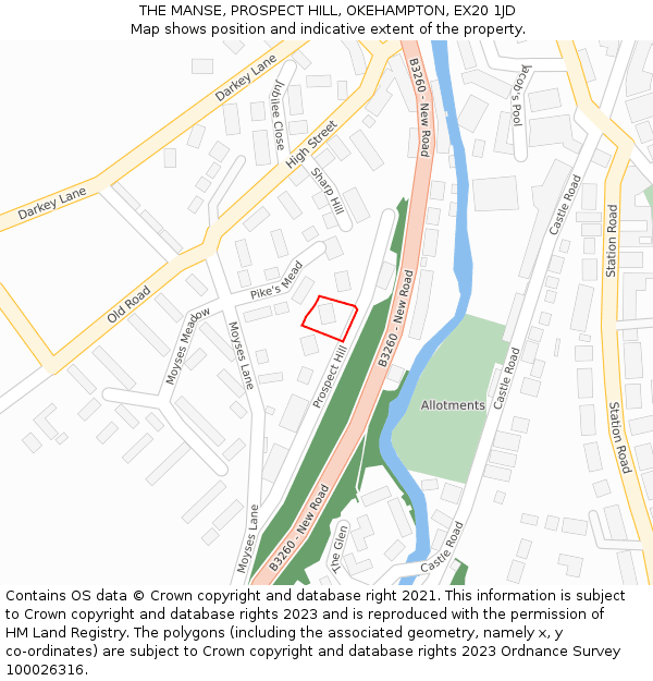 THE MANSE, PROSPECT HILL, OKEHAMPTON, EX20 1JD: Location map and indicative extent of plot