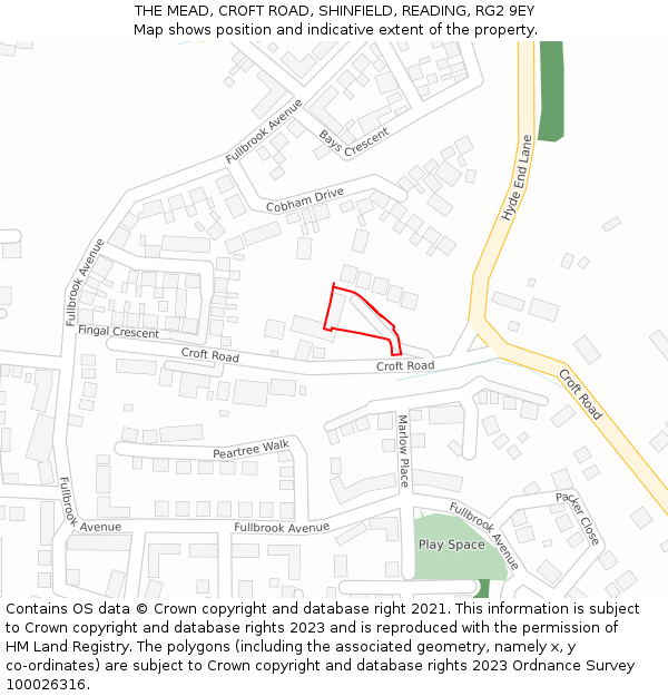 THE MEAD, CROFT ROAD, SHINFIELD, READING, RG2 9EY: Location map and indicative extent of plot