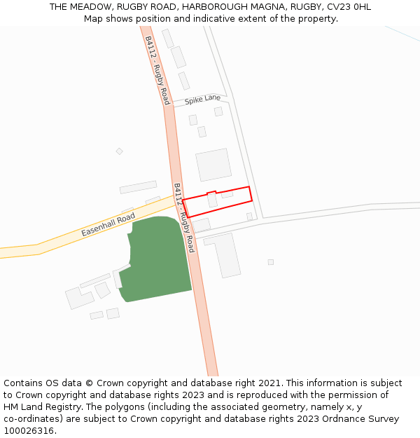 THE MEADOW, RUGBY ROAD, HARBOROUGH MAGNA, RUGBY, CV23 0HL: Location map and indicative extent of plot