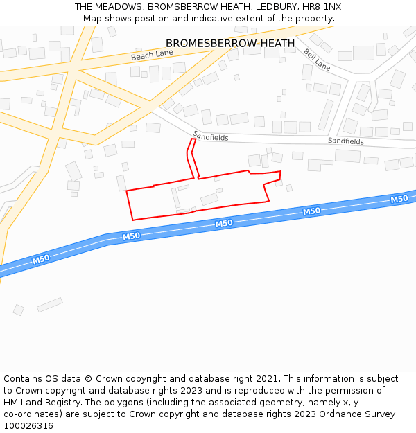 THE MEADOWS, BROMSBERROW HEATH, LEDBURY, HR8 1NX: Location map and indicative extent of plot