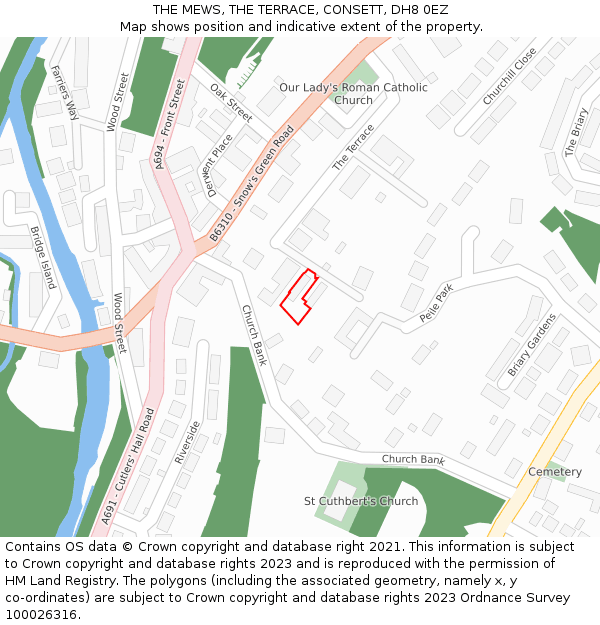 THE MEWS, THE TERRACE, CONSETT, DH8 0EZ: Location map and indicative extent of plot