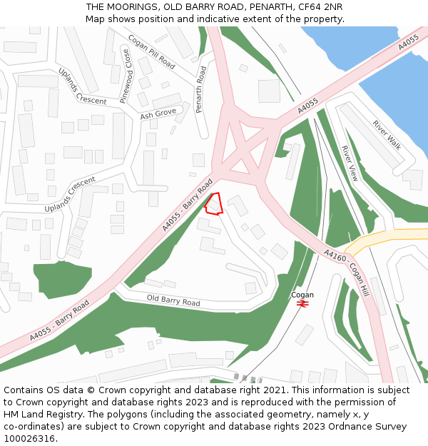 THE MOORINGS, OLD BARRY ROAD, PENARTH, CF64 2NR: Location map and indicative extent of plot