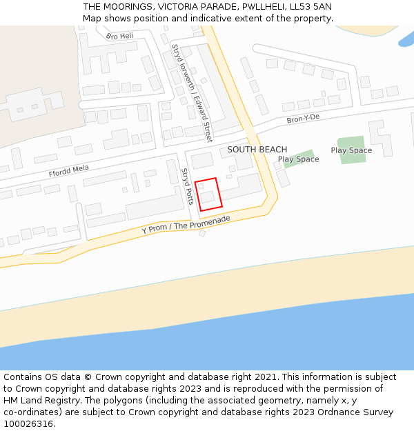 THE MOORINGS, VICTORIA PARADE, PWLLHELI, LL53 5AN: Location map and indicative extent of plot