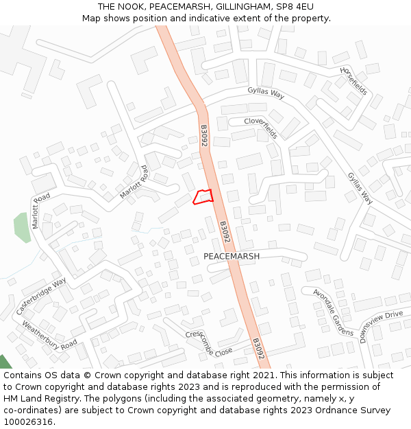 THE NOOK, PEACEMARSH, GILLINGHAM, SP8 4EU: Location map and indicative extent of plot