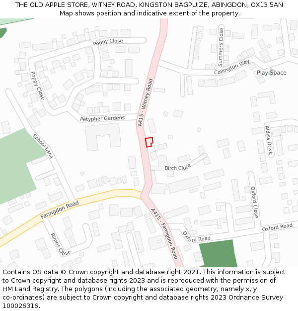 THE OLD APPLE STORE, WITNEY ROAD, KINGSTON BAGPUIZE, ABINGDON, OX13 5AN: Location map and indicative extent of plot