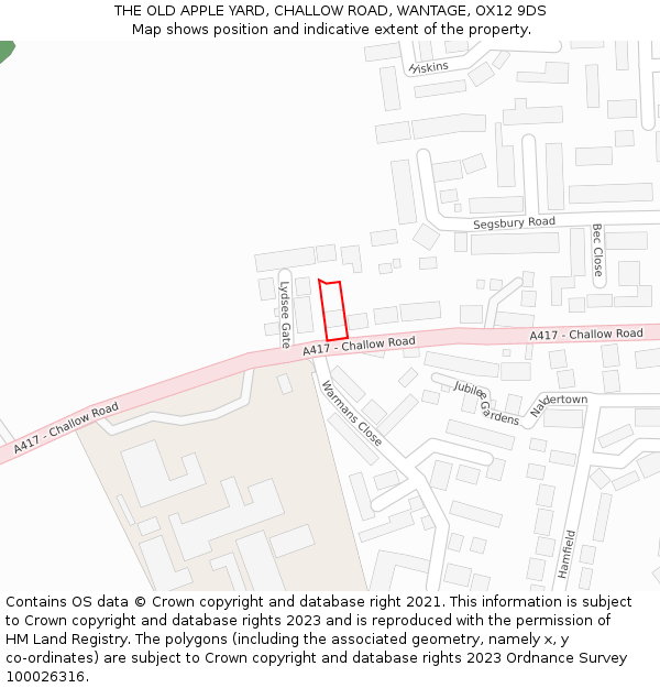 THE OLD APPLE YARD, CHALLOW ROAD, WANTAGE, OX12 9DS: Location map and indicative extent of plot