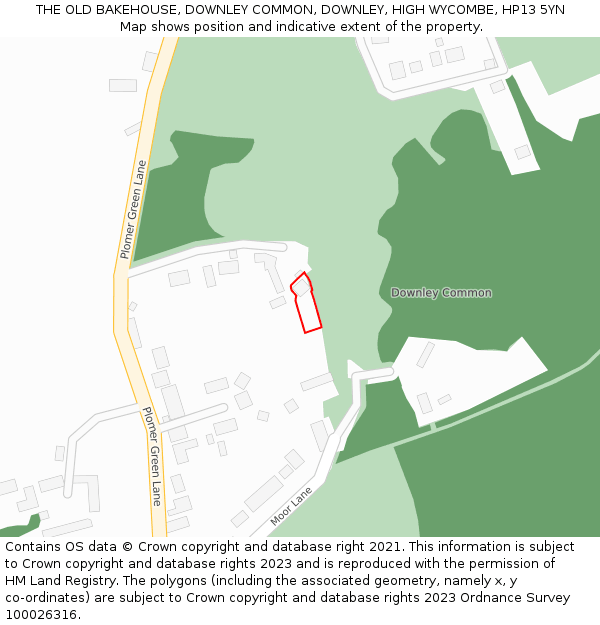 THE OLD BAKEHOUSE, DOWNLEY COMMON, DOWNLEY, HIGH WYCOMBE, HP13 5YN: Location map and indicative extent of plot