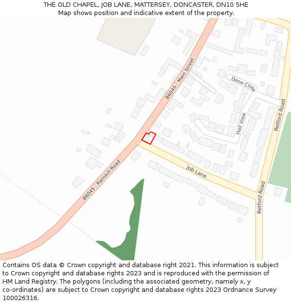 THE OLD CHAPEL, JOB LANE, MATTERSEY, DONCASTER, DN10 5HE: Location map and indicative extent of plot