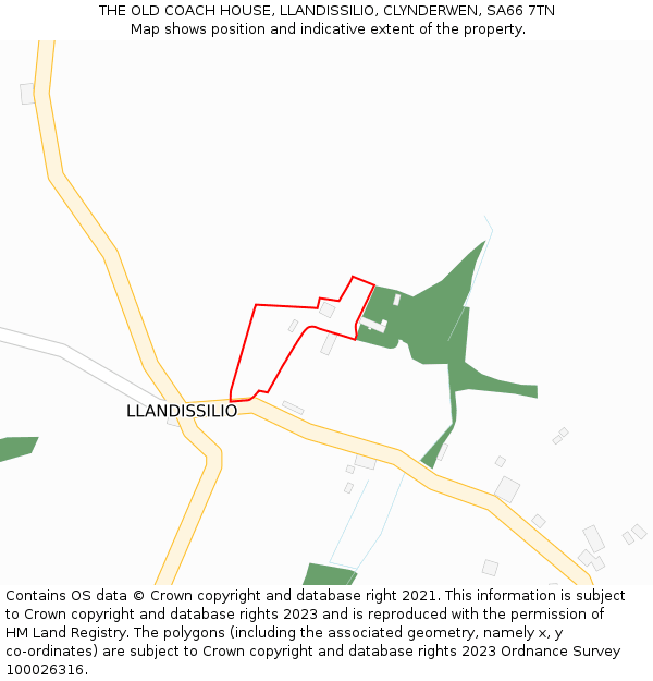 THE OLD COACH HOUSE, LLANDISSILIO, CLYNDERWEN, SA66 7TN: Location map and indicative extent of plot