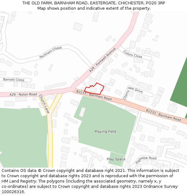 THE OLD FARM, BARNHAM ROAD, EASTERGATE, CHICHESTER, PO20 3RP: Location map and indicative extent of plot