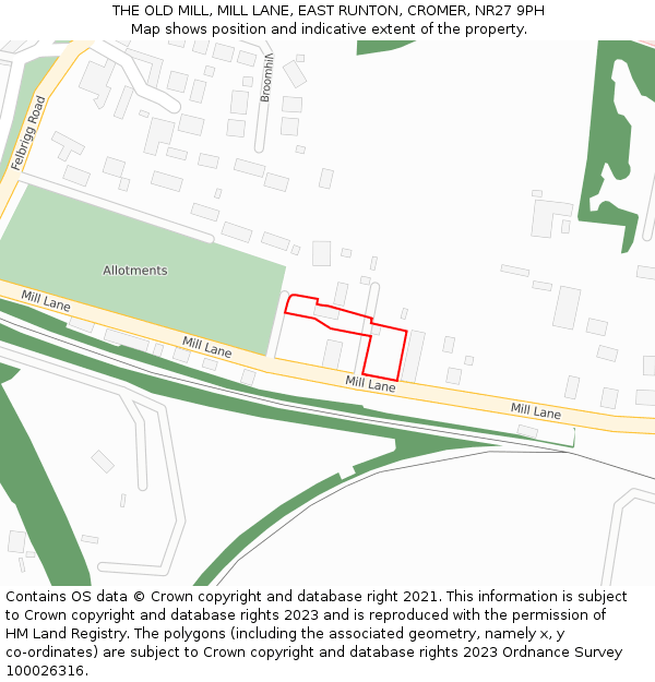 THE OLD MILL, MILL LANE, EAST RUNTON, CROMER, NR27 9PH: Location map and indicative extent of plot