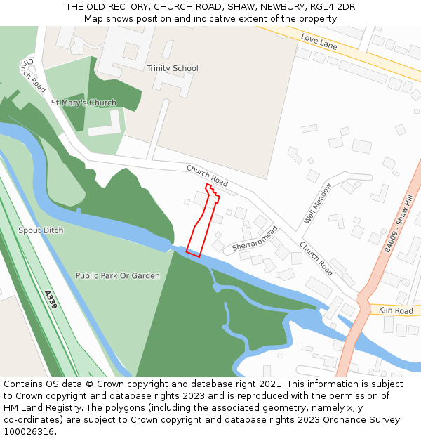 THE OLD RECTORY, CHURCH ROAD, SHAW, NEWBURY, RG14 2DR: Location map and indicative extent of plot