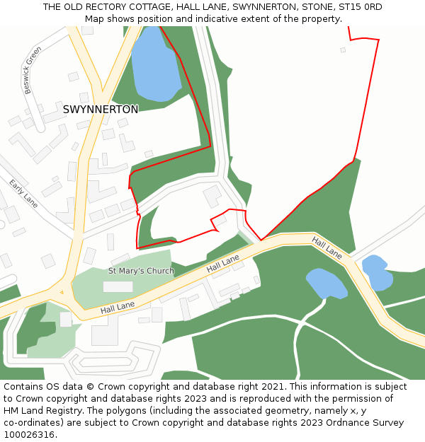 THE OLD RECTORY COTTAGE, HALL LANE, SWYNNERTON, STONE, ST15 0RD: Location map and indicative extent of plot