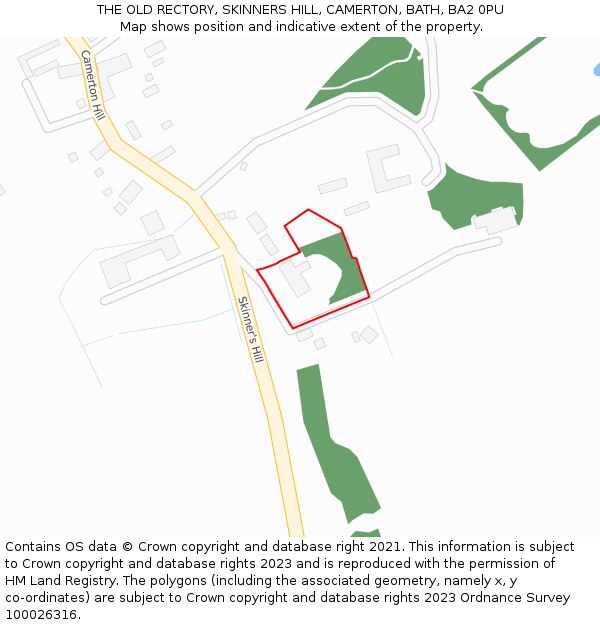 THE OLD RECTORY, SKINNERS HILL, CAMERTON, BATH, BA2 0PU: Location map and indicative extent of plot