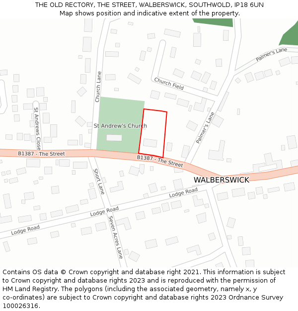 THE OLD RECTORY, THE STREET, WALBERSWICK, SOUTHWOLD, IP18 6UN: Location map and indicative extent of plot