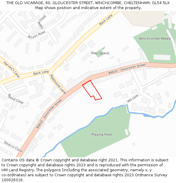 THE OLD VICARAGE, 60, GLOUCESTER STREET, WINCHCOMBE, CHELTENHAM, GL54 5LX: Location map and indicative extent of plot