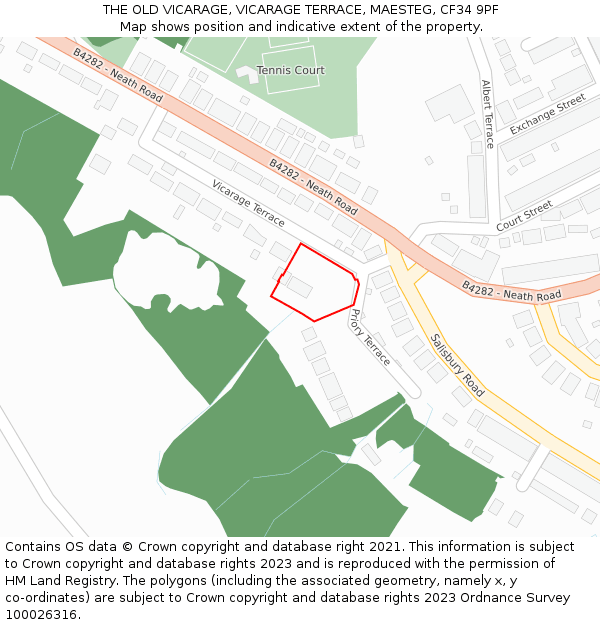 THE OLD VICARAGE, VICARAGE TERRACE, MAESTEG, CF34 9PF: Location map and indicative extent of plot