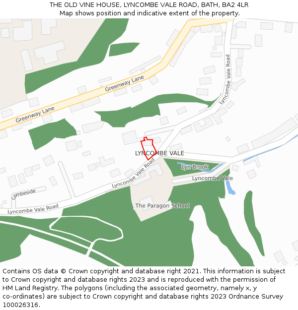 THE OLD VINE HOUSE, LYNCOMBE VALE ROAD, BATH, BA2 4LR: Location map and indicative extent of plot