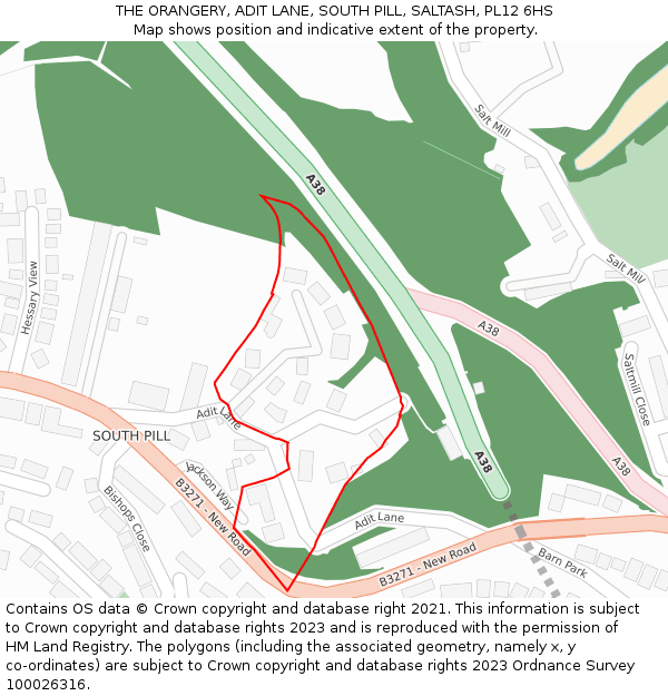 THE ORANGERY, ADIT LANE, SOUTH PILL, SALTASH, PL12 6HS: Location map and indicative extent of plot