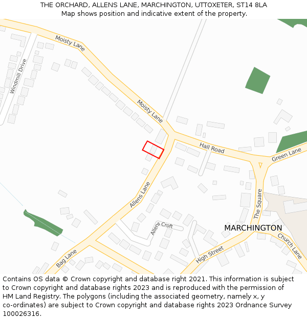 THE ORCHARD, ALLENS LANE, MARCHINGTON, UTTOXETER, ST14 8LA: Location map and indicative extent of plot