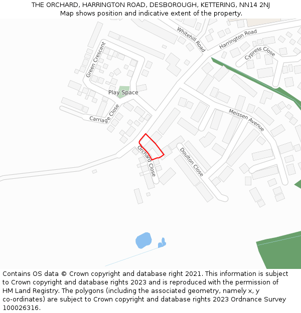 THE ORCHARD, HARRINGTON ROAD, DESBOROUGH, KETTERING, NN14 2NJ: Location map and indicative extent of plot