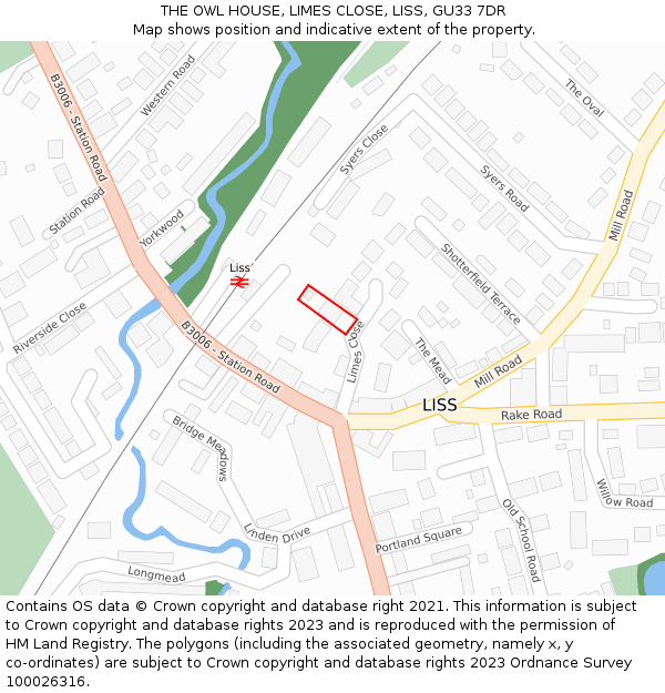 THE OWL HOUSE, LIMES CLOSE, LISS, GU33 7DR: Location map and indicative extent of plot